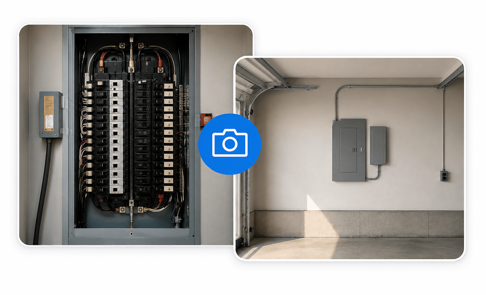 Examples of electrical panel and garage photos submitted for a CurrentWise review